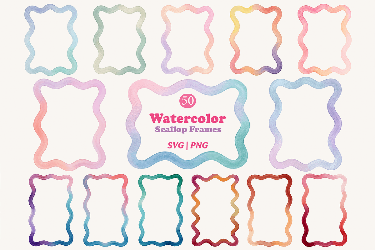 Watercolor Scallop Frame Bundle, a Decorative Illustration by Kusumaillustration (Photo 1 of 11)