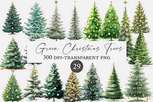 Watercolor Green Christmas Trees, an Illustration by Designworld