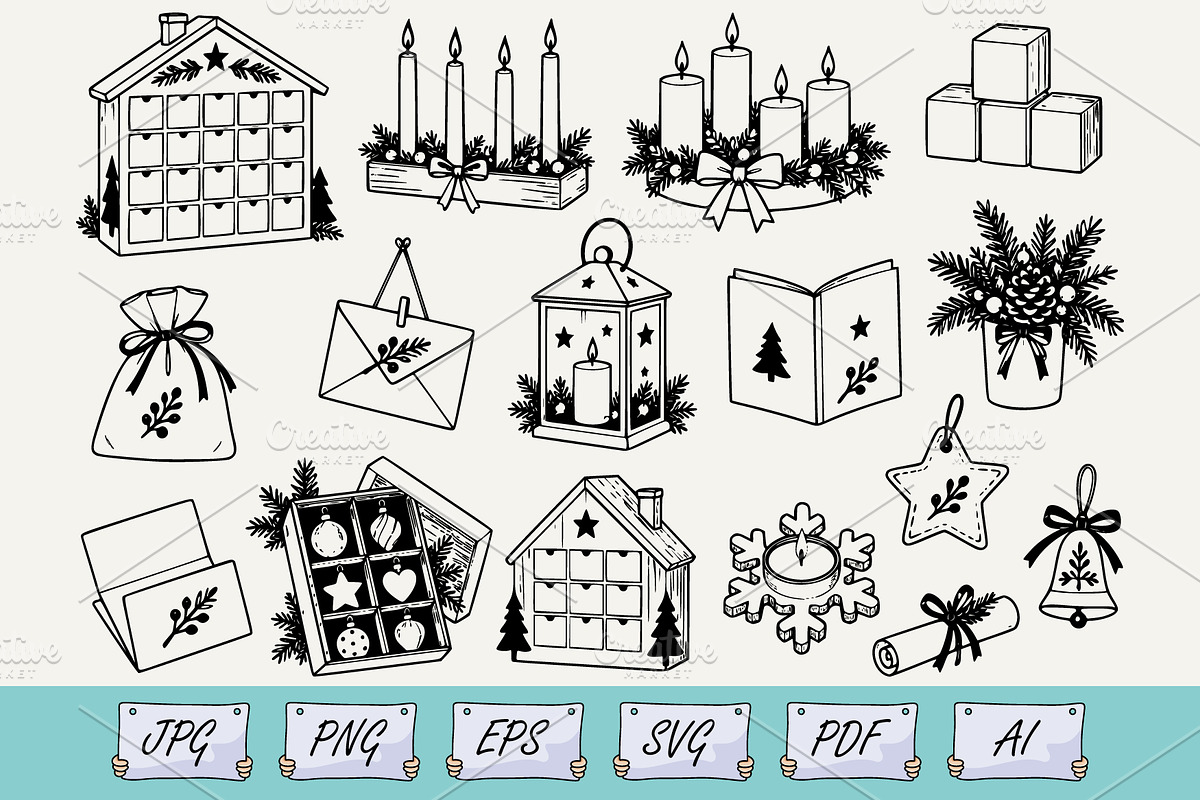 Christmas Advent Traditions SVG Set, a Seasonal Illustration by Ghagra (Photo 1 of 3)