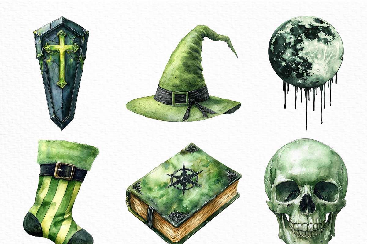 Black Green Halloween Clipart Bundle, an Illustration by Craft Nest (Photo 4 of 6)