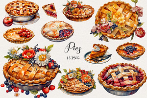 Apple Pie Watercolor Clipart. AI