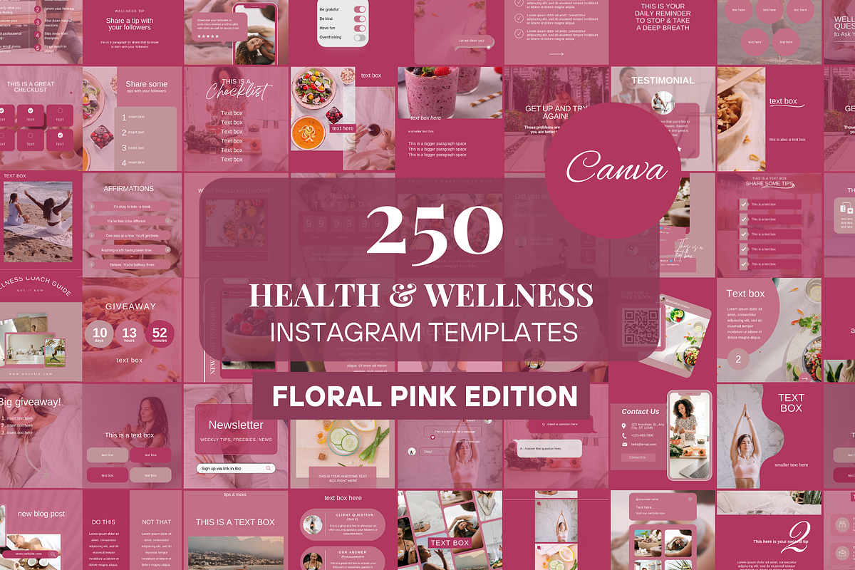 250 Pink Wellness Instagram Template, a Social Media Template by SociallyyCreative (Photo 1 of 10)