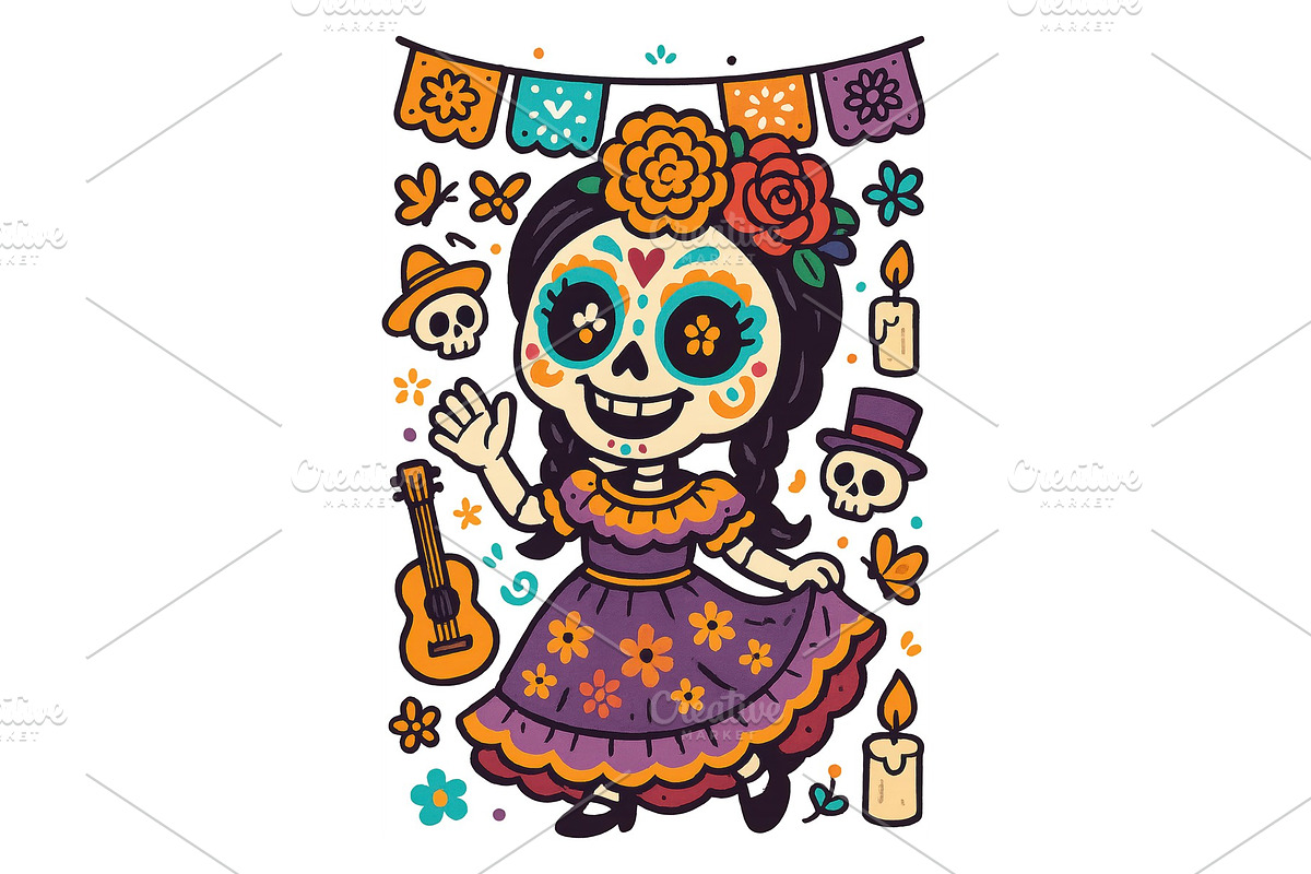 Day of the Dead Girl Wall Art Cute, a Background Graphic by LaseredNinja (Photo 1 of 7)