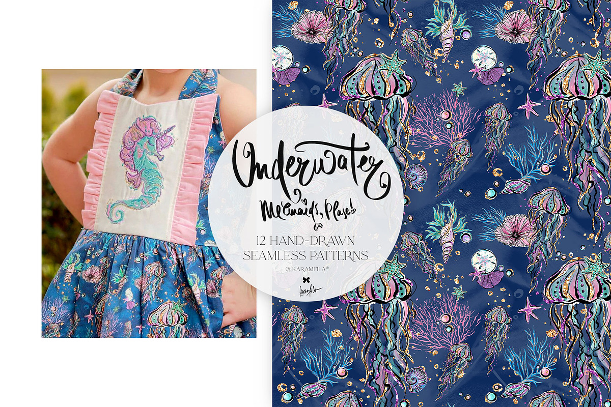 Underwater Glitter Seamless Patterns, a Pattern Graphic by KaramfilaS (Photo 3 of 15)