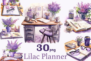 Planner Girl Clipart Bundle Lilac