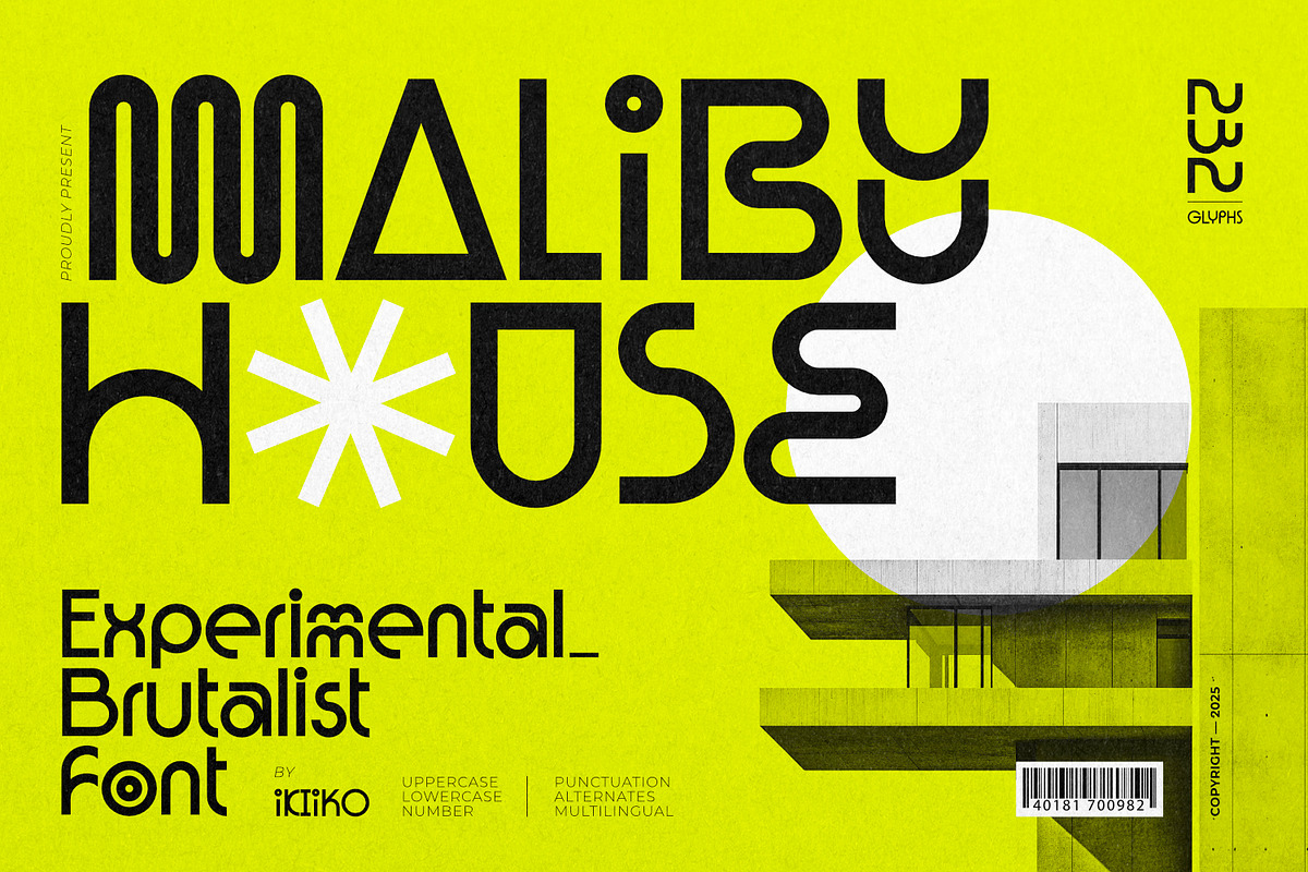 Malibu House -Experimental Brutalist, a Symbol Font by ikiiko (Photo 1 of 7)