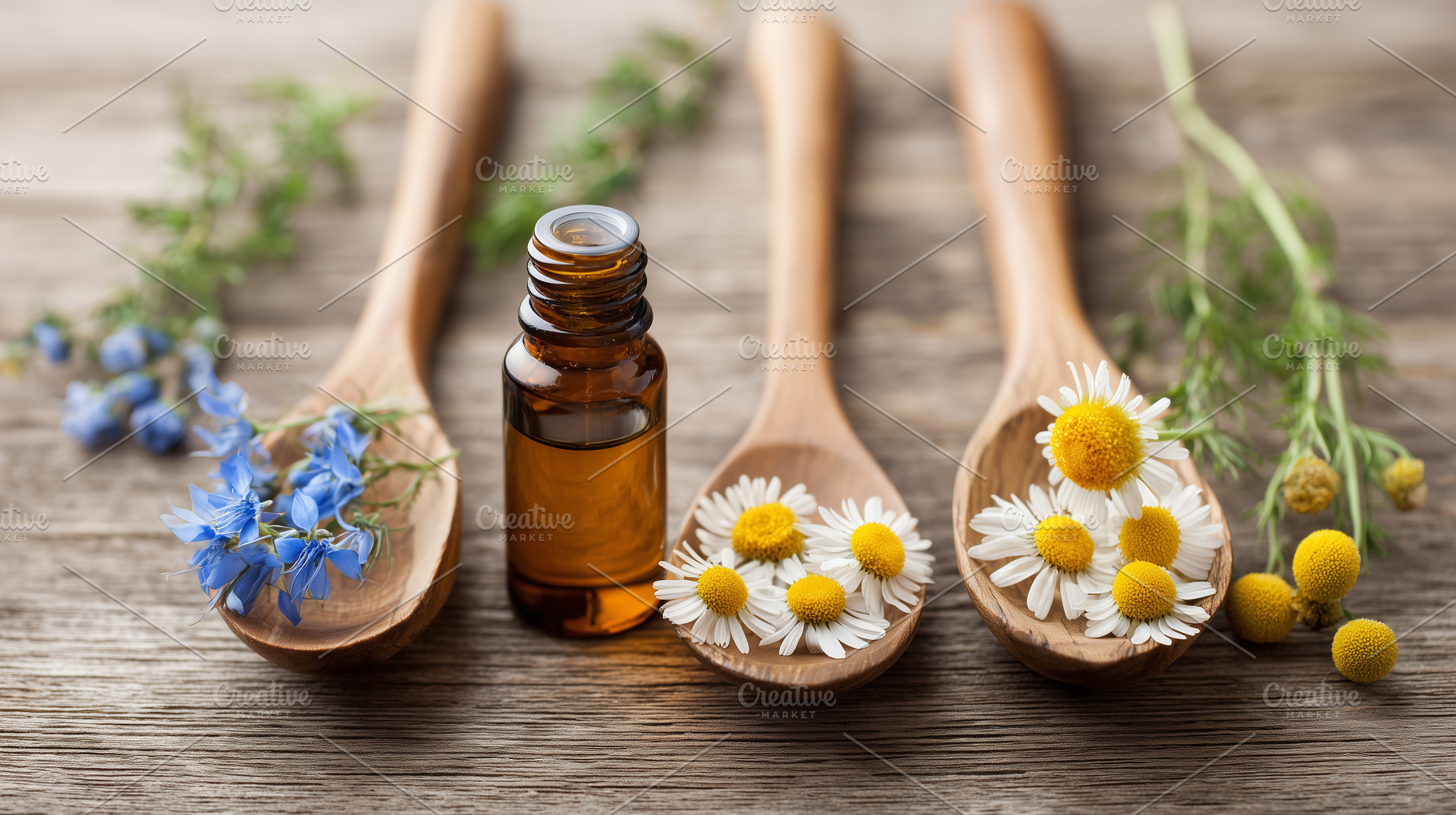 Glass bottle of essential oil with, a Health & Medical Photo by MistyDay