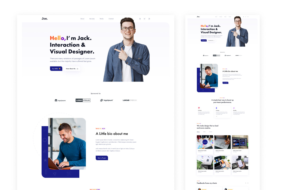 2 in 1 Portfolio Website Design, an UI Kit Template by ArtGalaxy (Photo 6 of 8)