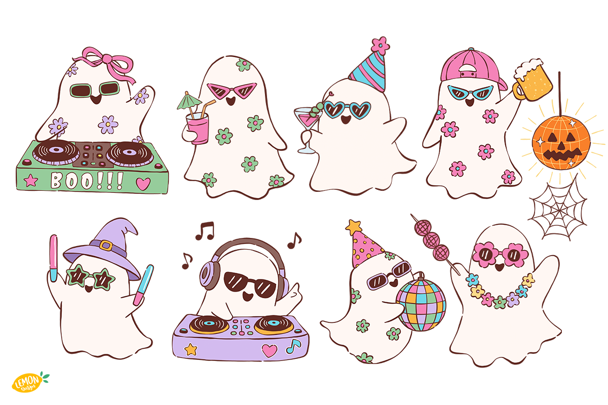 Groovy Ghost Party Clipart Bundle, a Seasonal Illustration by LemonDesign (Photo 3 of 3)