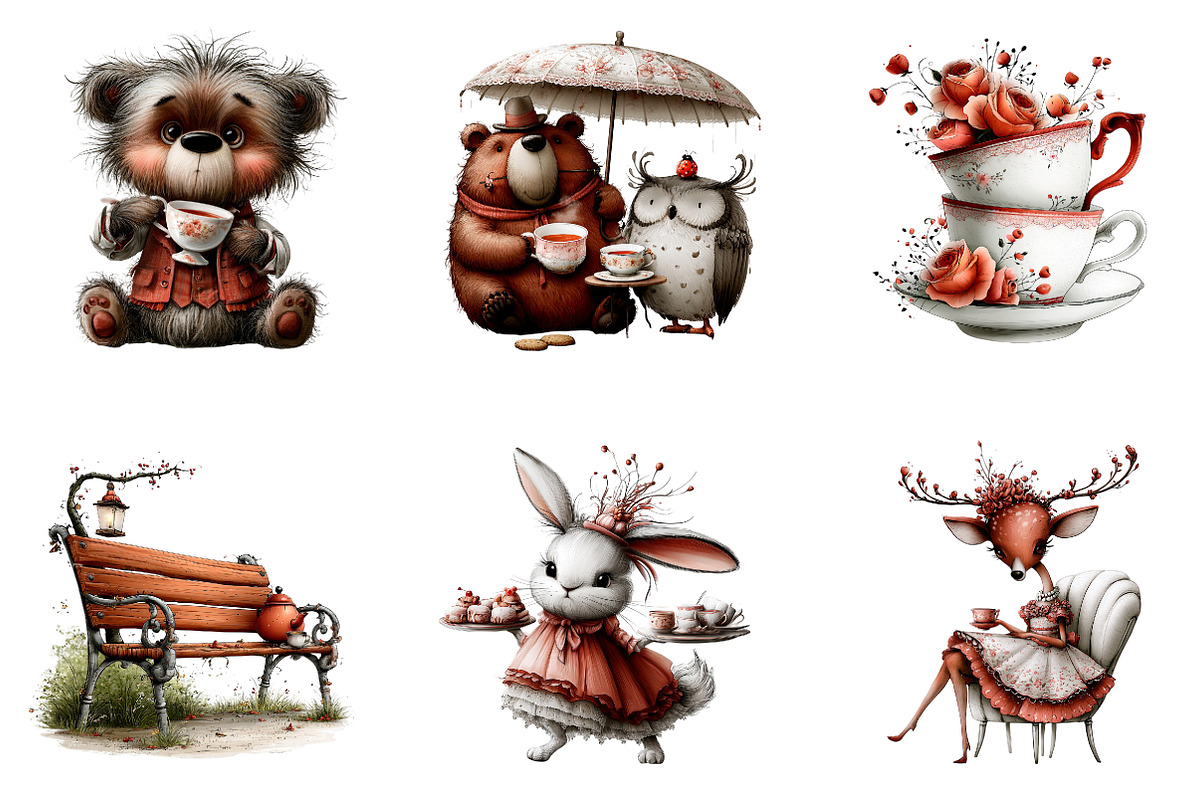 Vintage Tea Party Clipart, a Seasonal Illustration by CreationArt (Photo 4 of 5)