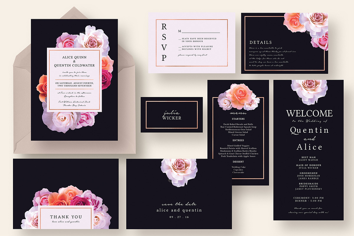 Stylish Dark Floral Wedding Suite, an Invitation Template by Knotted Design (Photo 1 of 4)