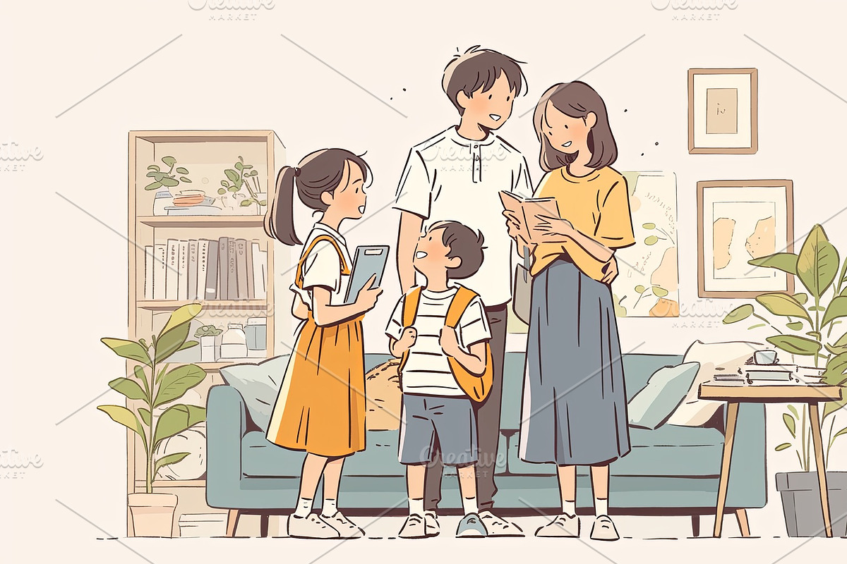 Loving family bonding in a cozy home environment with children, an Illustration by AS photostudio