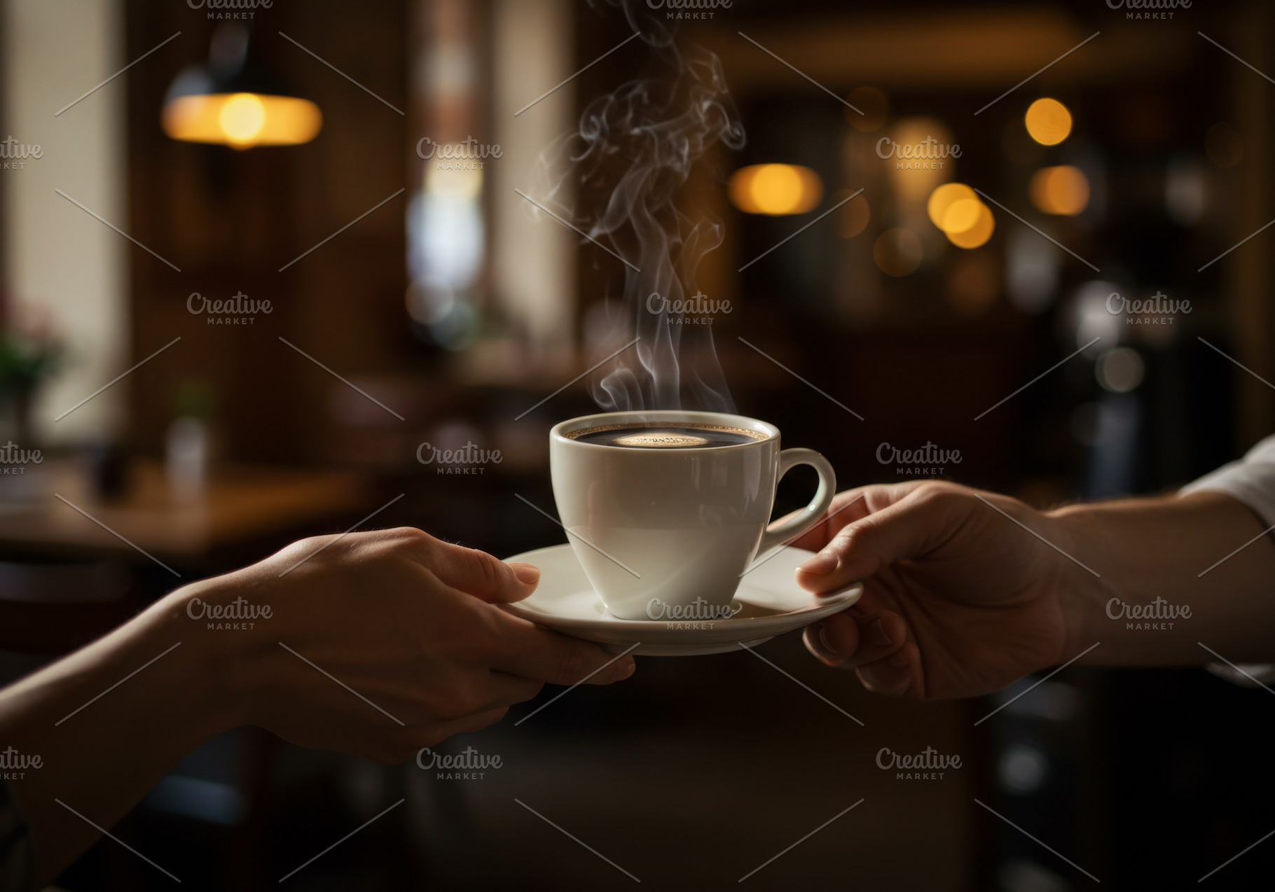 A steaming cup of coffee being passe, a Food & Drink Photo by professorinc