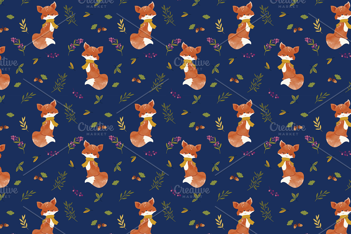 Cute fox vector. Fox pattern print, an Animal Illustration by StudioLondon (Photo 2 of 6)