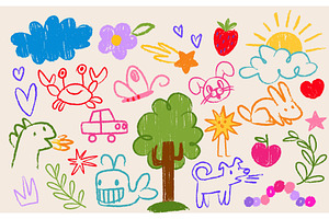Crayon kid drawings - colorful, an Illustration by art PVP - market