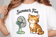 Summer Fun Cat and Fan Cute T-Shirt, an Illustration by DreamArtGraphic (Thumbnail 4 of 4)