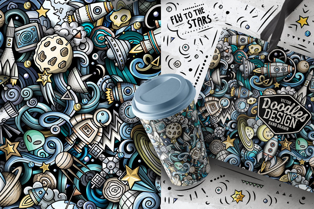 Space Doodle Seamless Patterns, a Pattern Graphic by BALABOLKA (Photo 3 of 8)