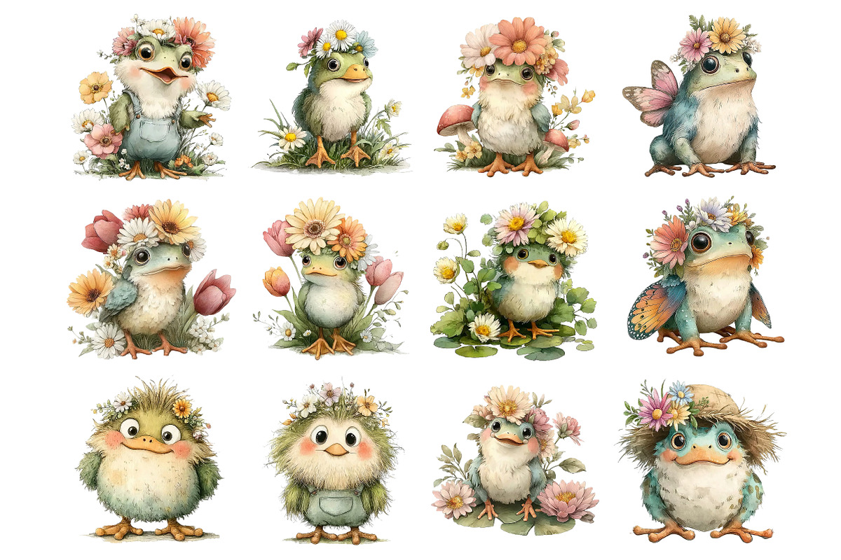 Whimsical Spring Frog Clipart, an Illustration by DreamArtGraphic (Photo 3 of 5)