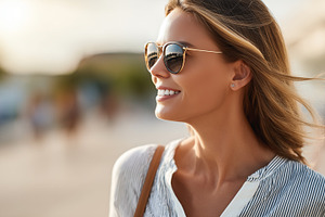 Smiling woman in sunglasses enjoying, a Person Photo by MistyDay