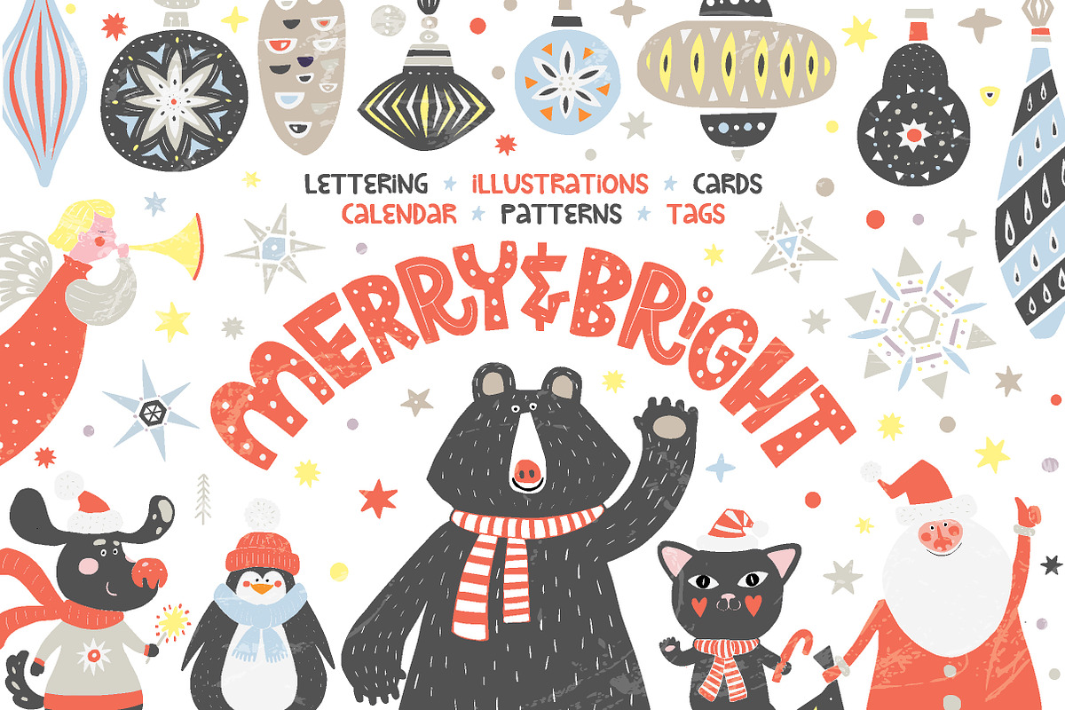 MERRY & BRIGHT - Christmas Set, a Seasonal Illustration by PicByKate (Photo 1 of 11)