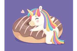 Sweet Love. Cartoon Unicorn Hugging