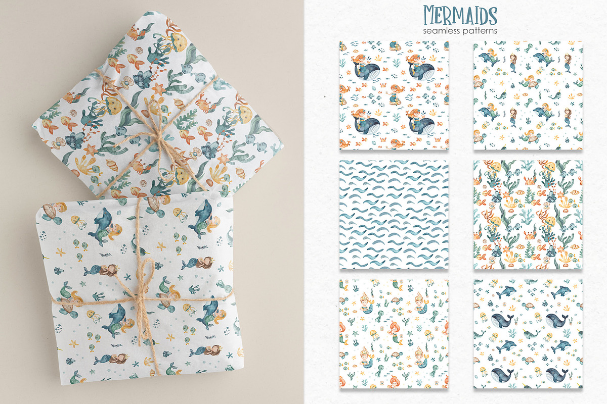 Mermaids watercolor collection, an Animal Illustration by Marina Ermakova (Photo 14 of 16)