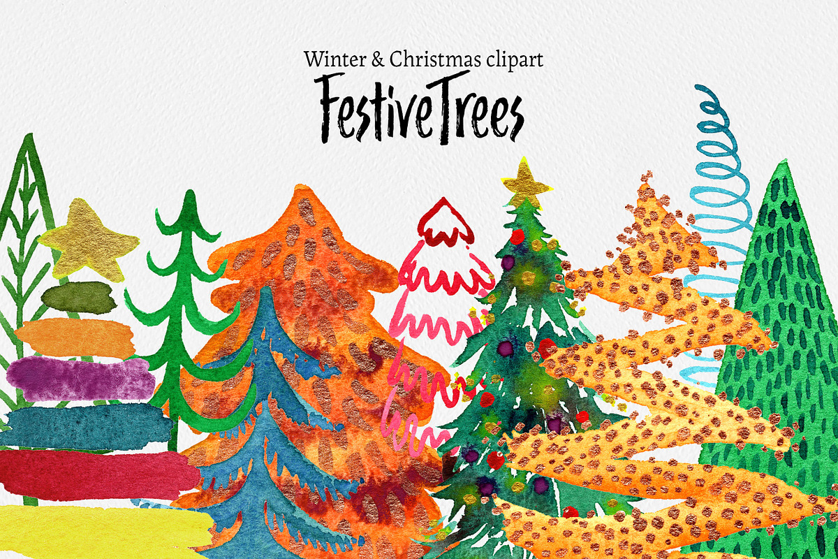 Festive Christmas Trees clipart, an Illustration by SandraGraphicDesign (Photo 4 of 5)