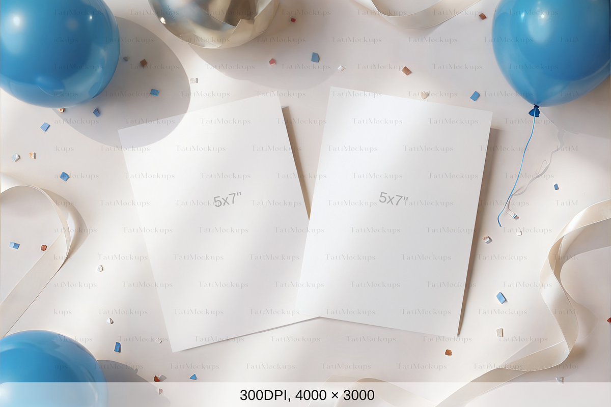 Blue Kids Invite Mockup, 5x7 Card, a Mockup by TatiMockup (Photo 2 of 4)