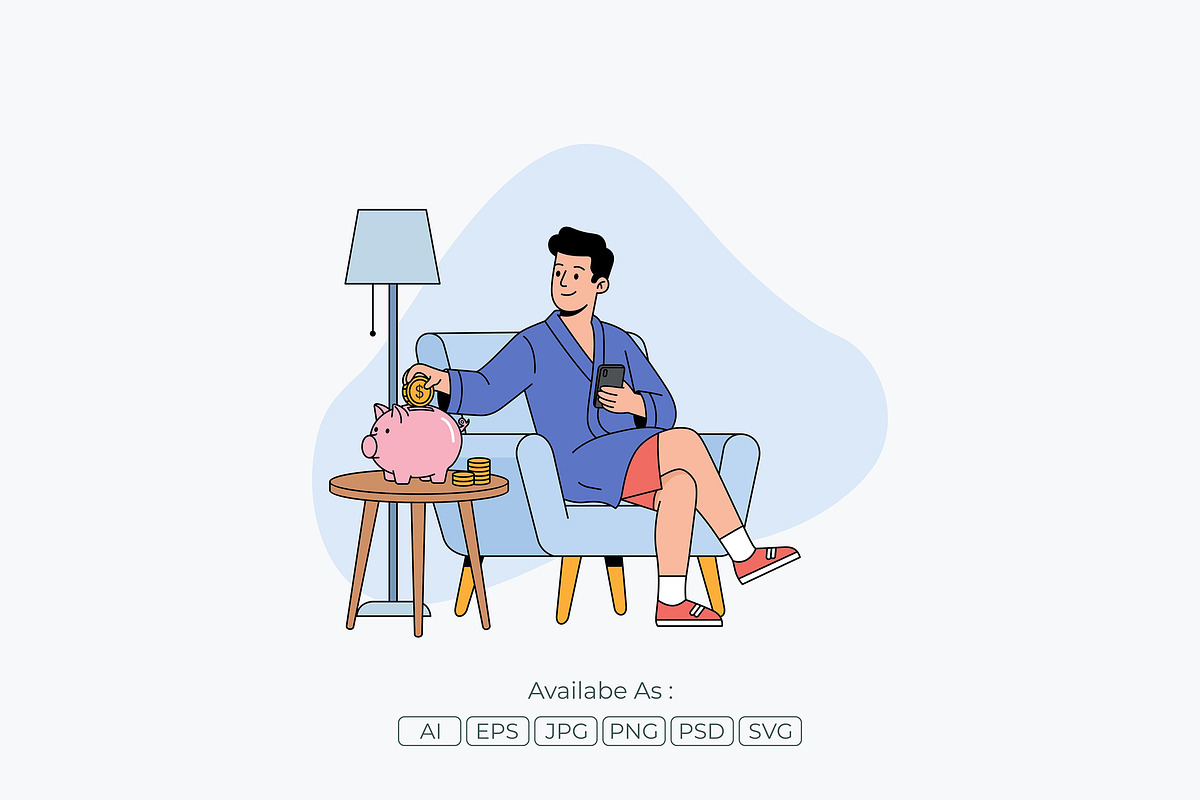 Man Saving Money in Piggy Bank, an Object Illustration by Partikusi Design (Photo 2 of 3)