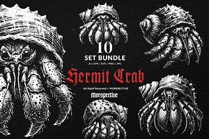 10 Bundle Dark Art Hermit Crab, an Illustration by Morspective