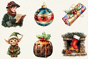 Retro Christmas Watercolor Clipart, an Illustration by OK Design (Thumbnail 2 of 5)