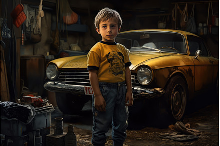 Diligent Car mechanic child garage, an Industrial Photo by Ylivdesign