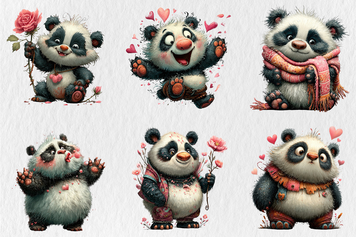 Quirky Valentine Day Panda Clipart, a Seasonal Illustration by Rose Art (Photo 3 of 7)