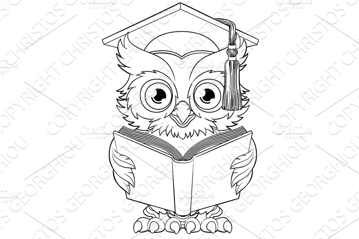 Wise Owl Cartoon Old Professor, an Education Illustration by Christos Georghiou