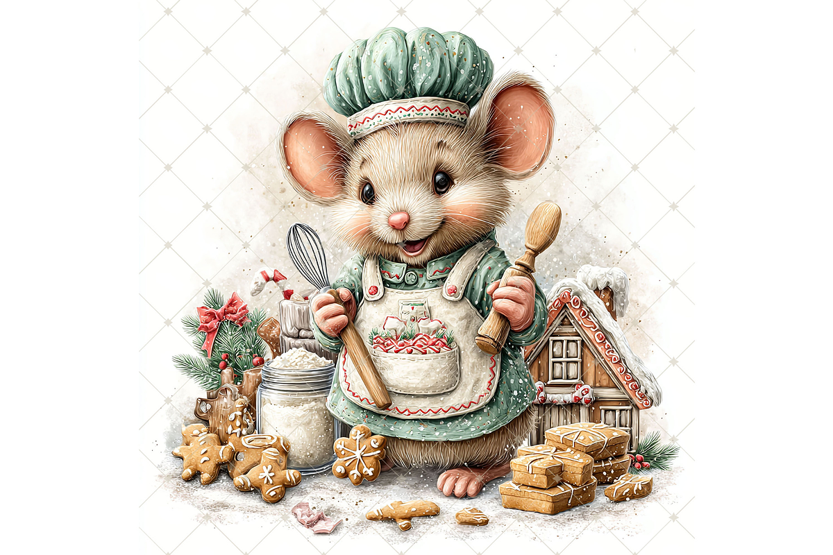 Christmas Mouse Baking Clipart JPG, a Seasonal Illustration by Memories By Lea (Photo 14 of 17)
