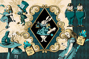 Teal and Gold Alice in Wonderland, an Illustration by Digital Curio (Thumbnail 2 of 5)