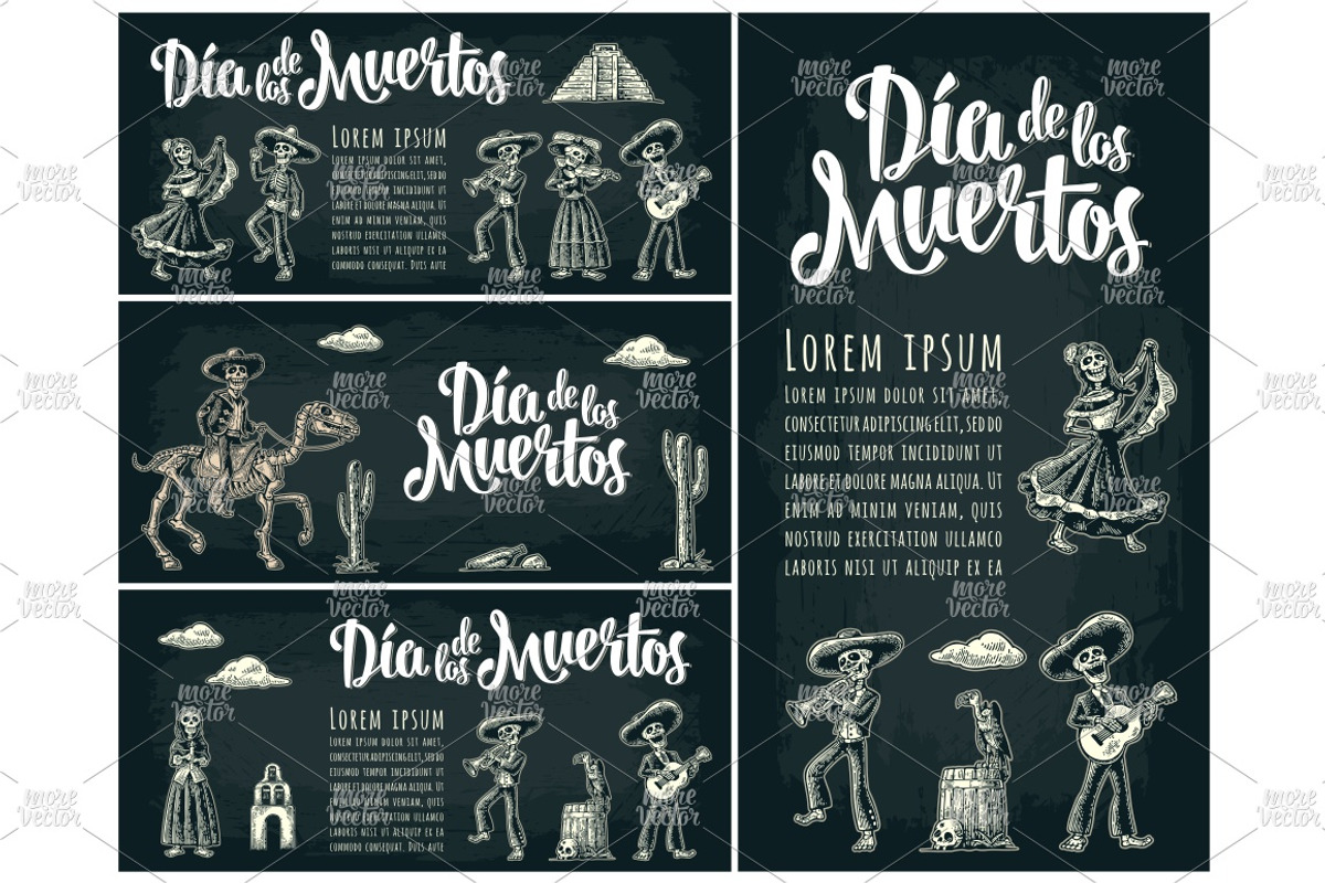 Bundle engraving mexican skeleton, an Illustration by MoreVector (Photo 7 of 14)