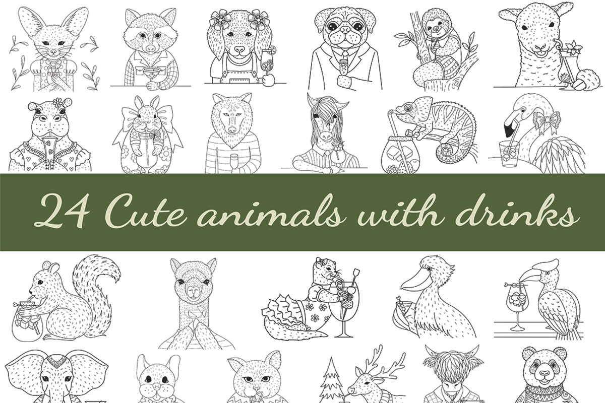 24 cute animals with drinks, an Animal Illustration by Somjai King (Photo 1 of 3)