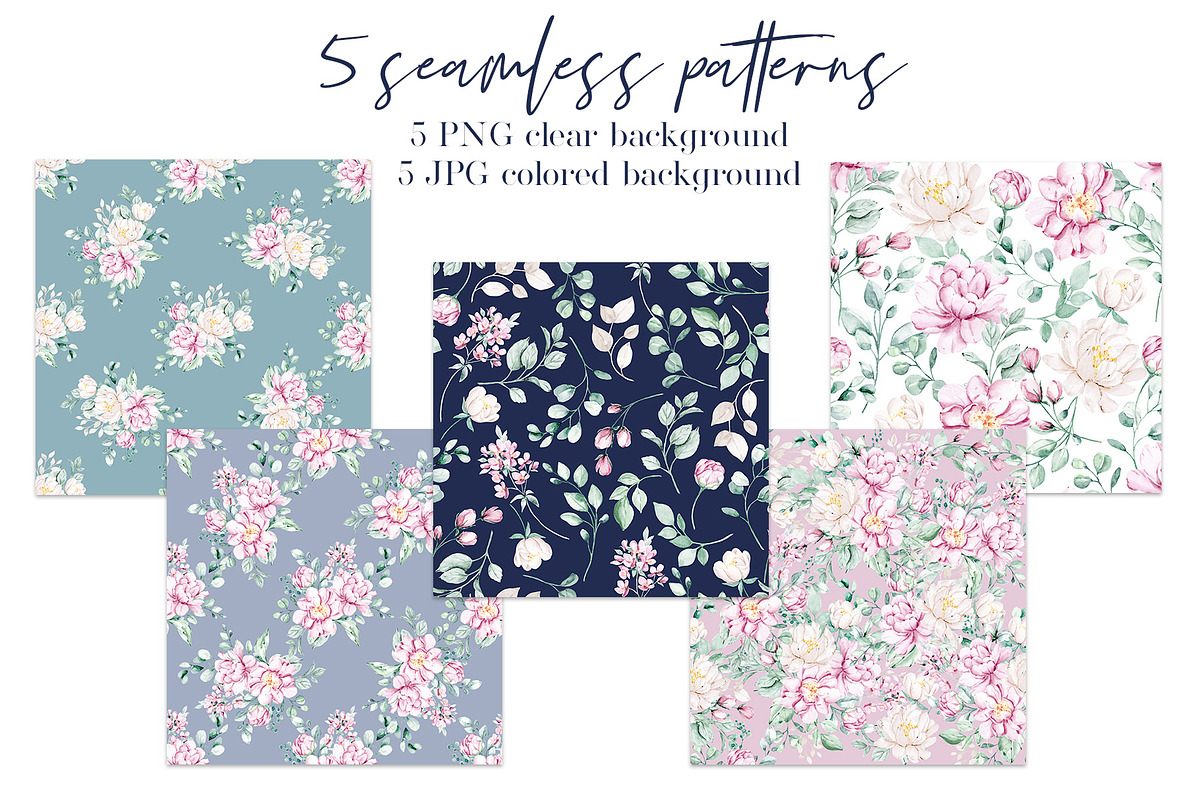 Pink and white watercolor flowers, a Card Template by Larisa Maslova (Photo 9 of 12)