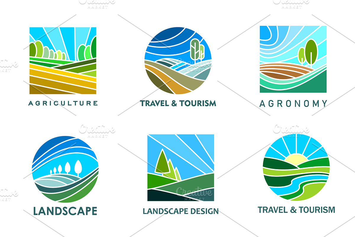 Lawn farm landscape icons, a Seasonal Illustration by Vector Tradition
