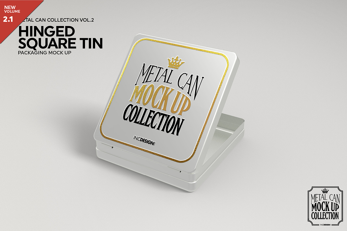 Hinged Square Tin Mockup, a Product Mockup by INCDesign (Photo 1 of 5)