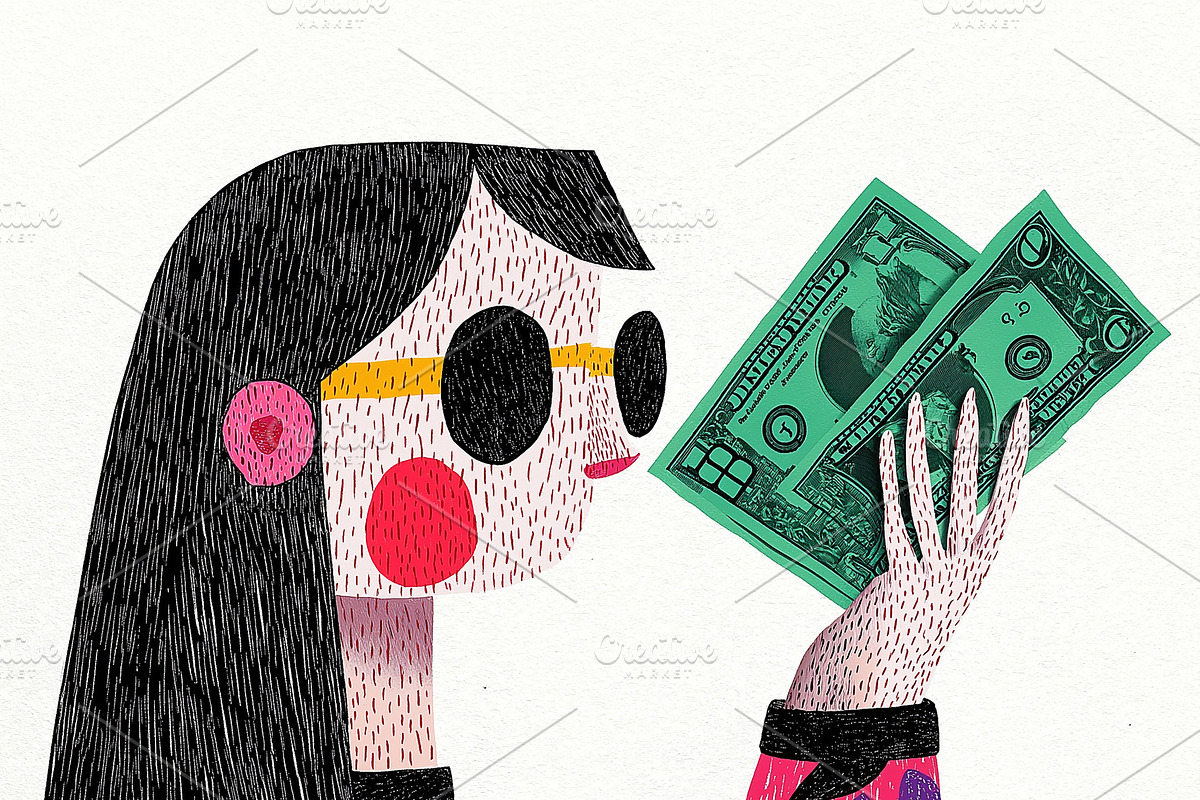A rich girl with cash in hand, a Person Illustration by Sybillla