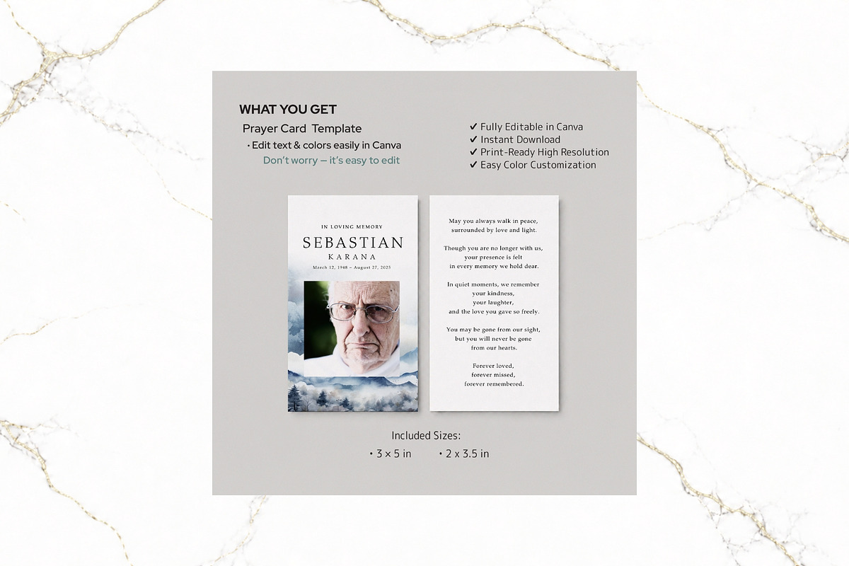 Funeral Prayer Card Canva FR010, a Card Template by TyphoonStudio (Photo 2 of 6)