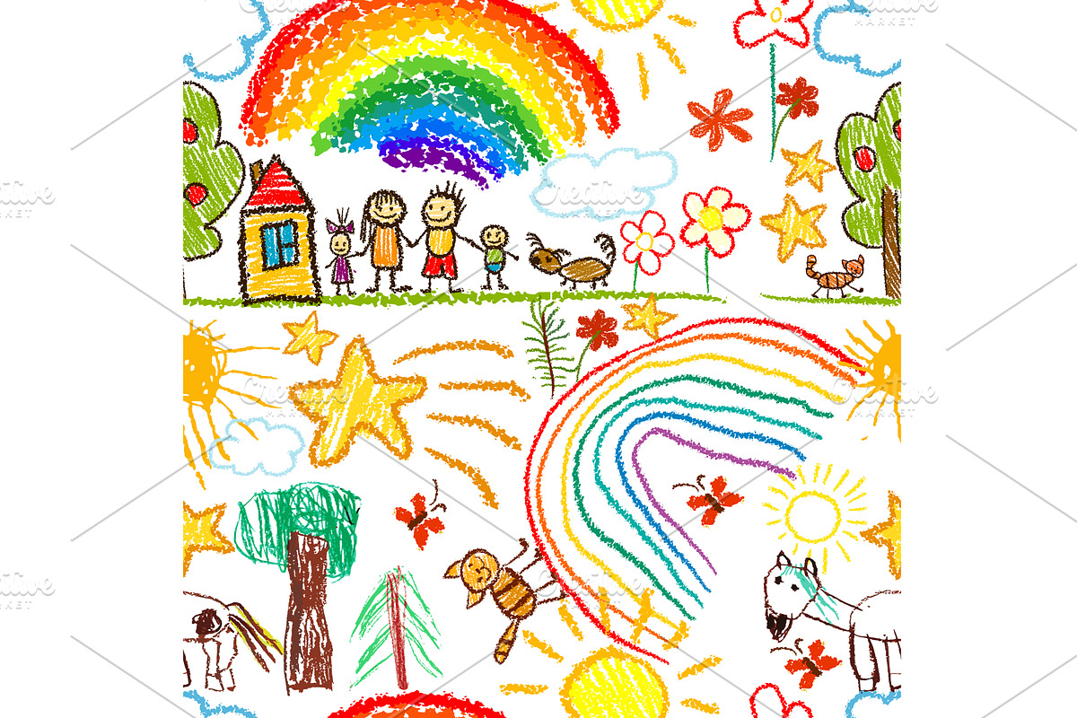 Cute kid doodle pattern. Seamless, a Person Illustration by Nenahliadava Design
