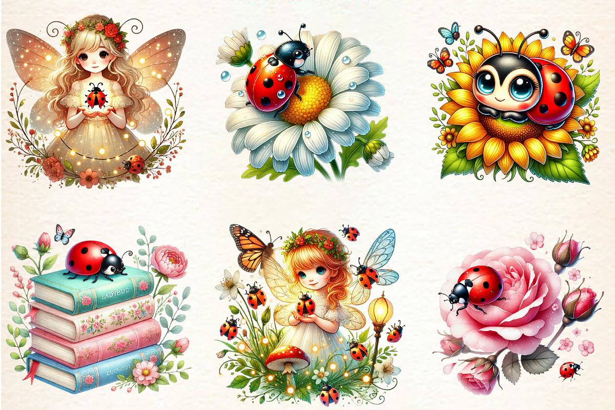 Spring Clipart, Ladybug Clipart, a Seasonal Illustration by DreamArtGraphic (Photo 2 of 5)