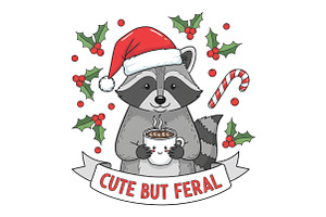 Christmas Raccoon Cute But Feral PNG, an Illustration by CraftArtStudio