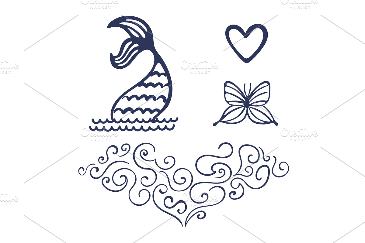 Butterfly, mermaid tail, heart, a Decorative Illustration by sceptical cactus