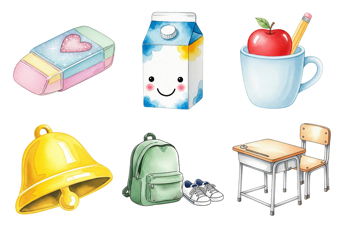 Watercolor Back to School Clipart, an Illustration by Daily.Designs (Photo 2 of 5)
