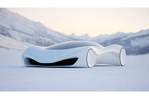 Futuristic white car in snowy, a Technology Photo by Lermont51