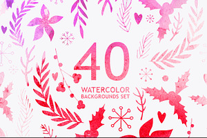 40 Watercolor backgrounds pack